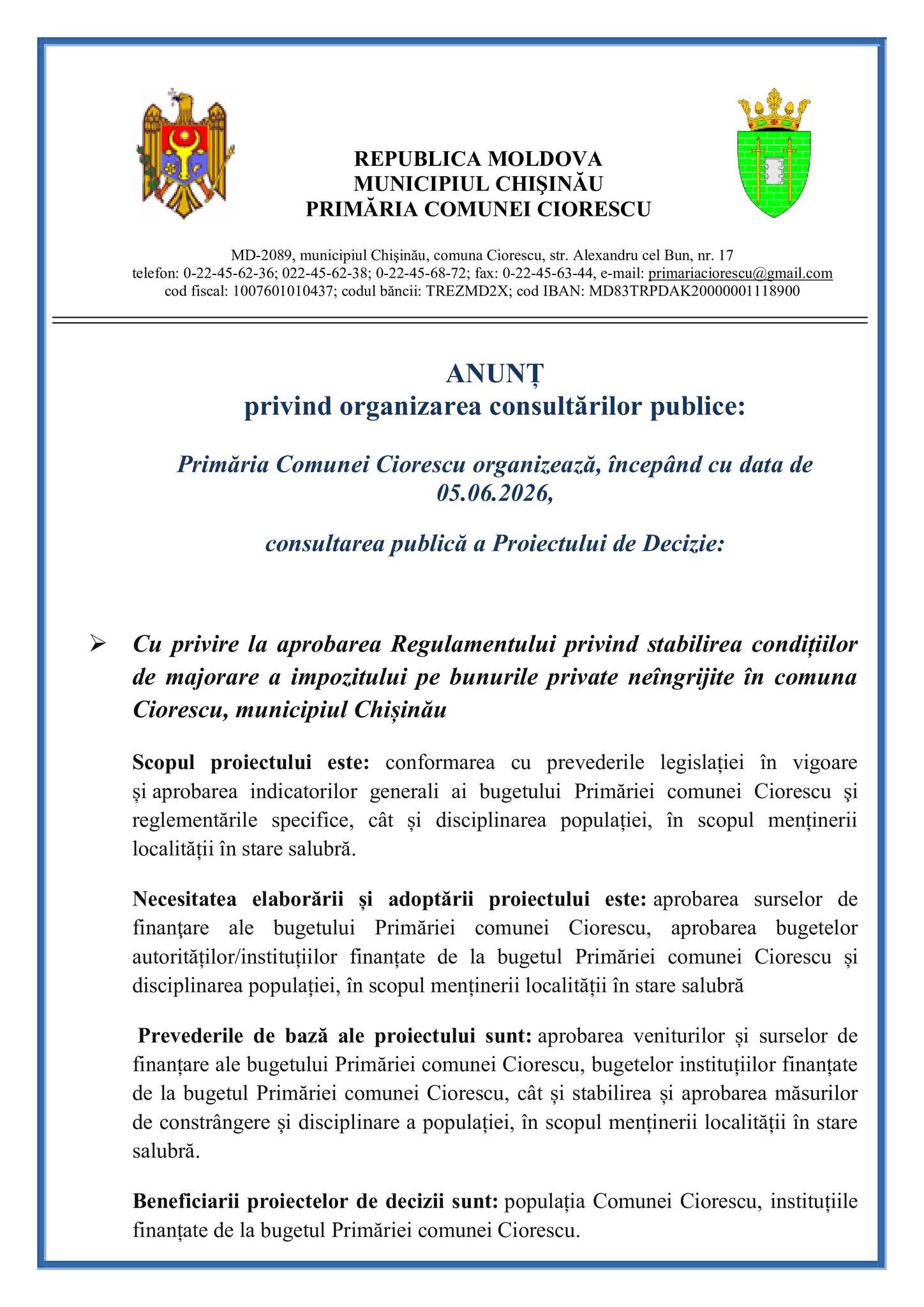 CONSULTĂRI PUBLICE ! 05.06.2026