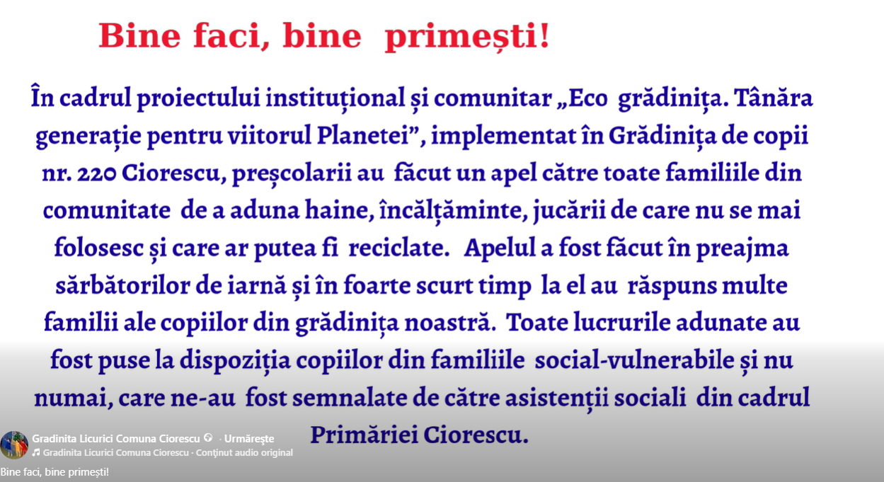 Bine faci, bine primești!