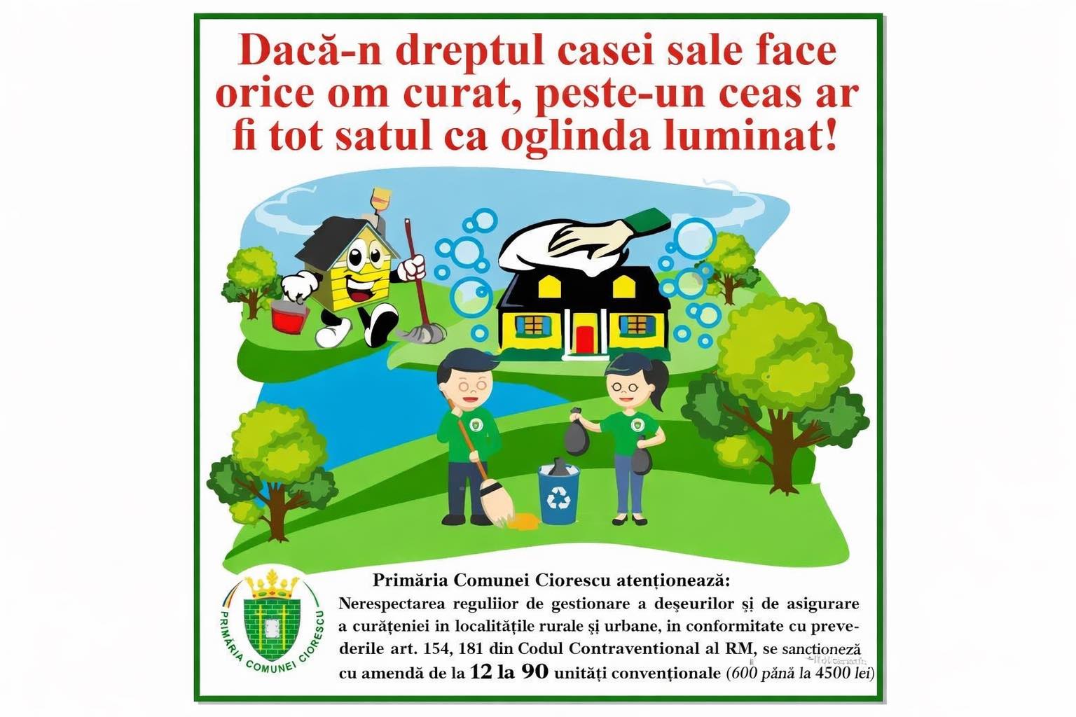 Apel la responsabilitate: Primăria Ciorescu avertizează asupra sancțiunilor pentru nerespectarea regulilor de gestionare a deșeurilor!