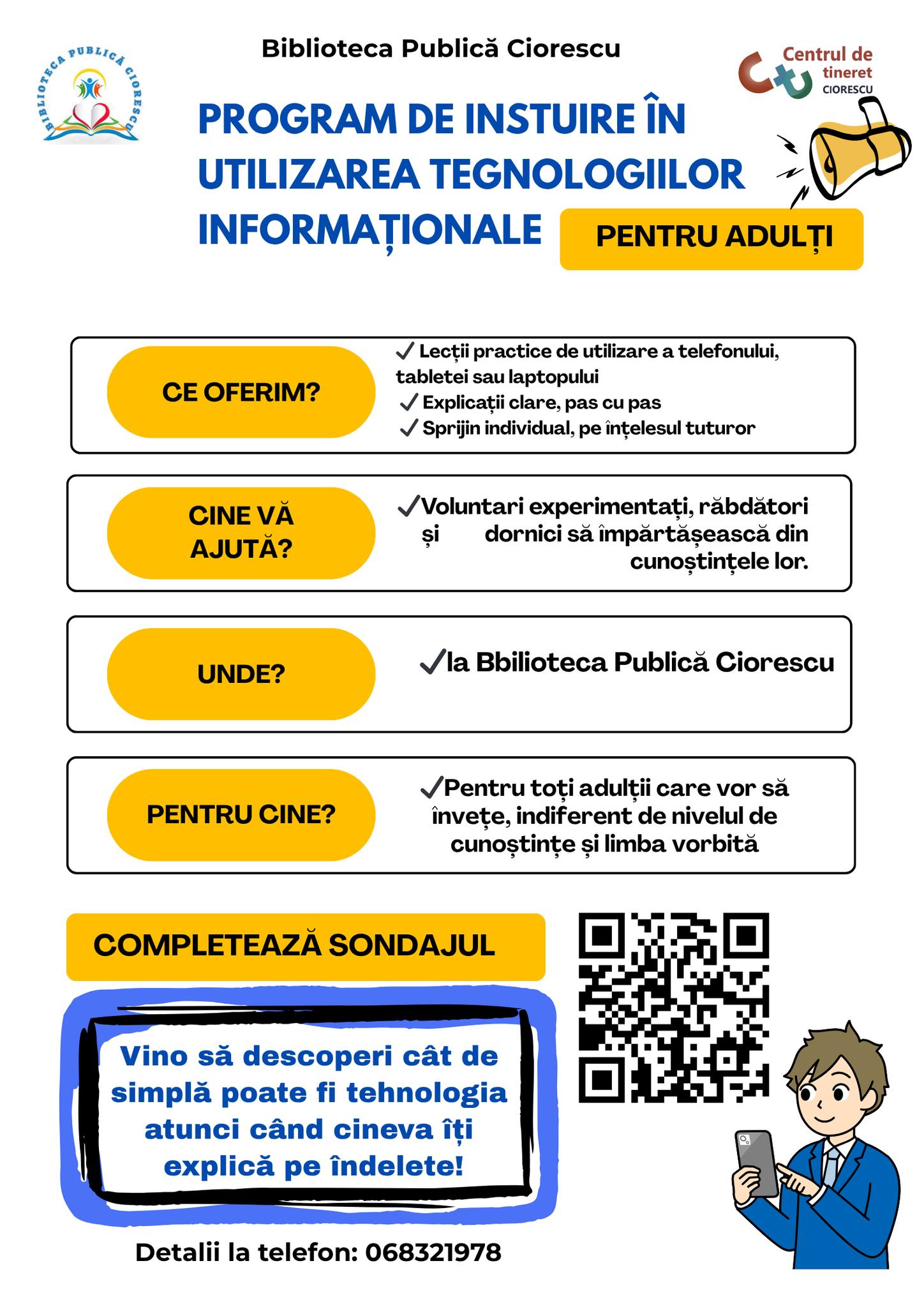 Cursuri IT pentru 40+: Biblioteca și Centrul de Tineret Ciorescu lansează program de instruire digitală!