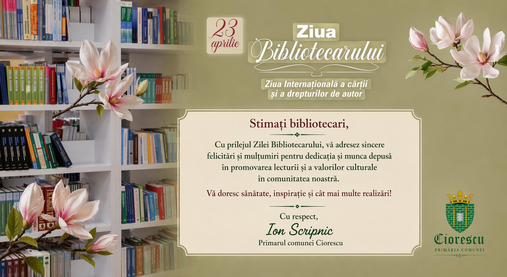 23 aprilie – Ziua Bibliotecarului și a Cărții, mesaj de apreciere pentru promotori ai lecturii!