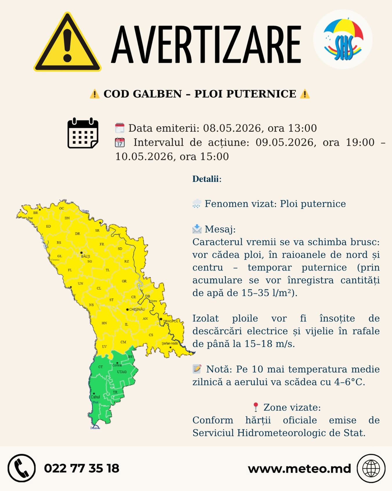AVERTIZARE, COD GALBEN – PLOI PUTERNICE!