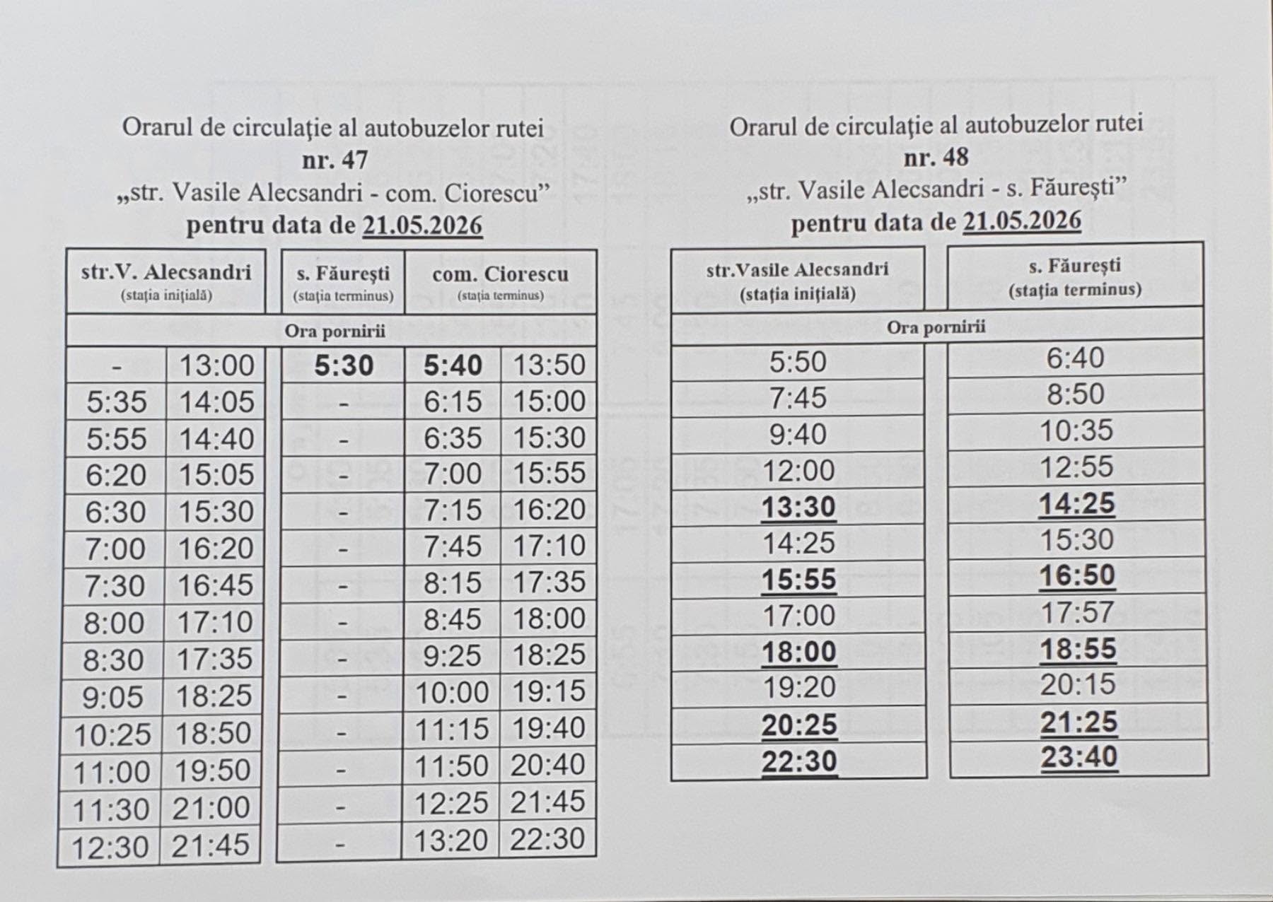 Orarul de circulație al autobuzelor pentru data de 21.05.2026!