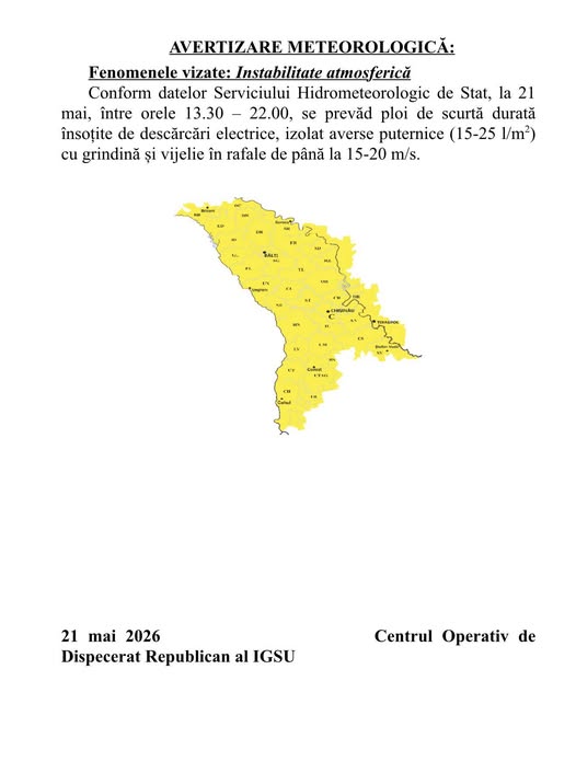 Cod Galben: Instabilitate atmosferică!