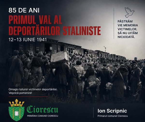 Comemorare: 85 de ani de la primul val al deportărilor staliniste (12–13 iunie 1941)!
