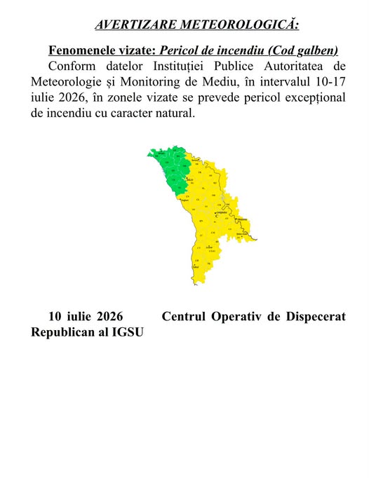 Avertizare meteorologică: Cod galben de pericol excepțional de incendiu (10–17 iulie 2026)!
