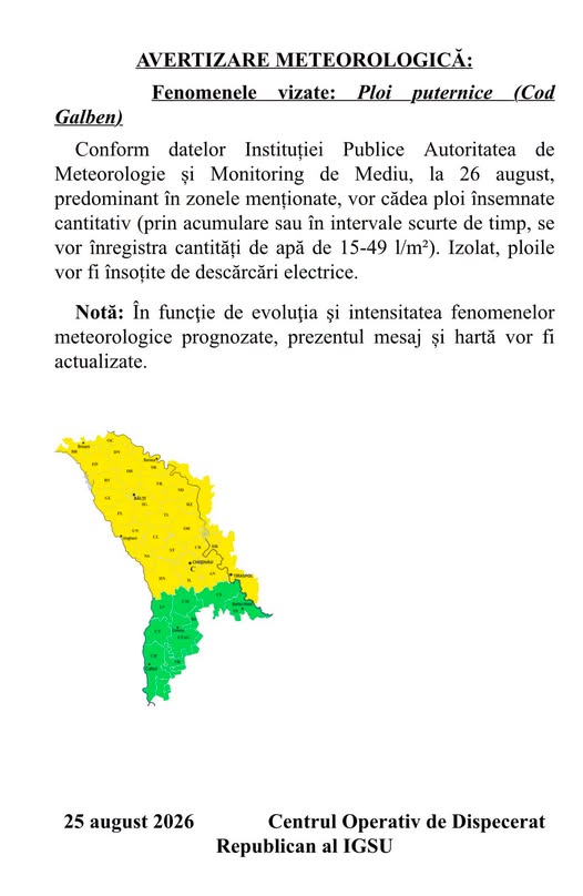 Avertizare meteorologică – ploi puternice!
