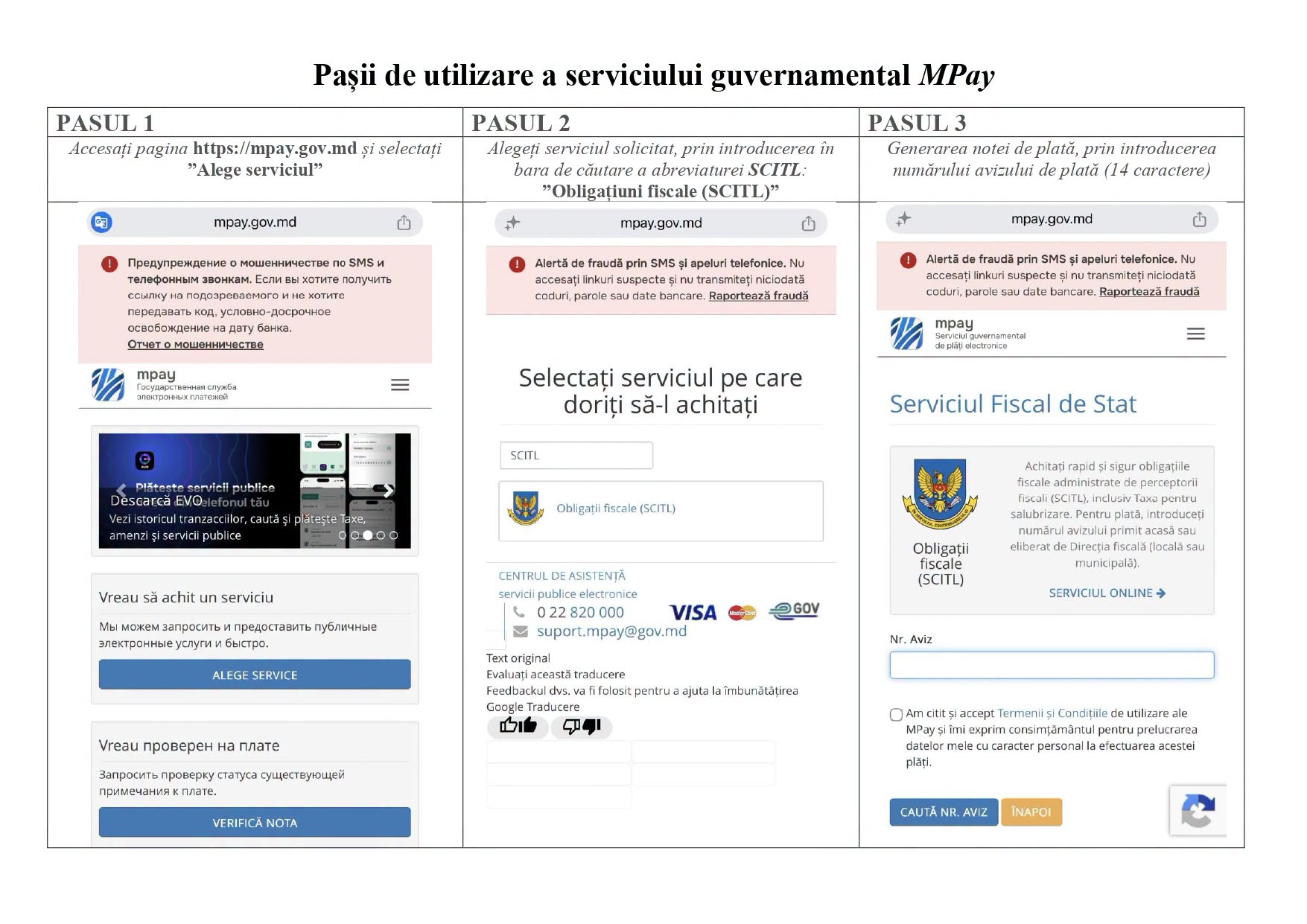 Pașii de utilizare a serviciului guvernamental MPay, pentru achitarea ”Taxei de salubrizare”