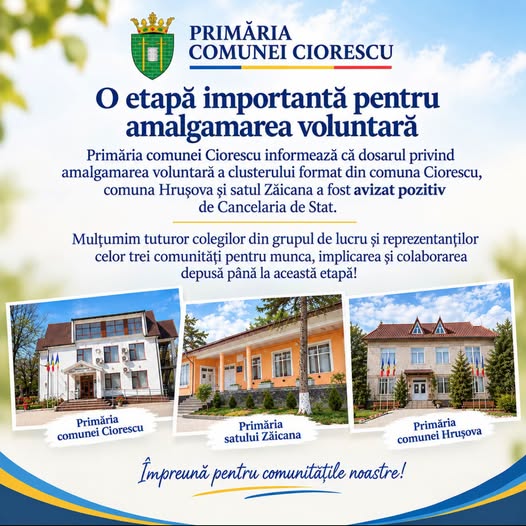 O etapă importantă pentru amalgamarea voluntară a comunităților din Ciorescu, Hrușova și Zăicana!